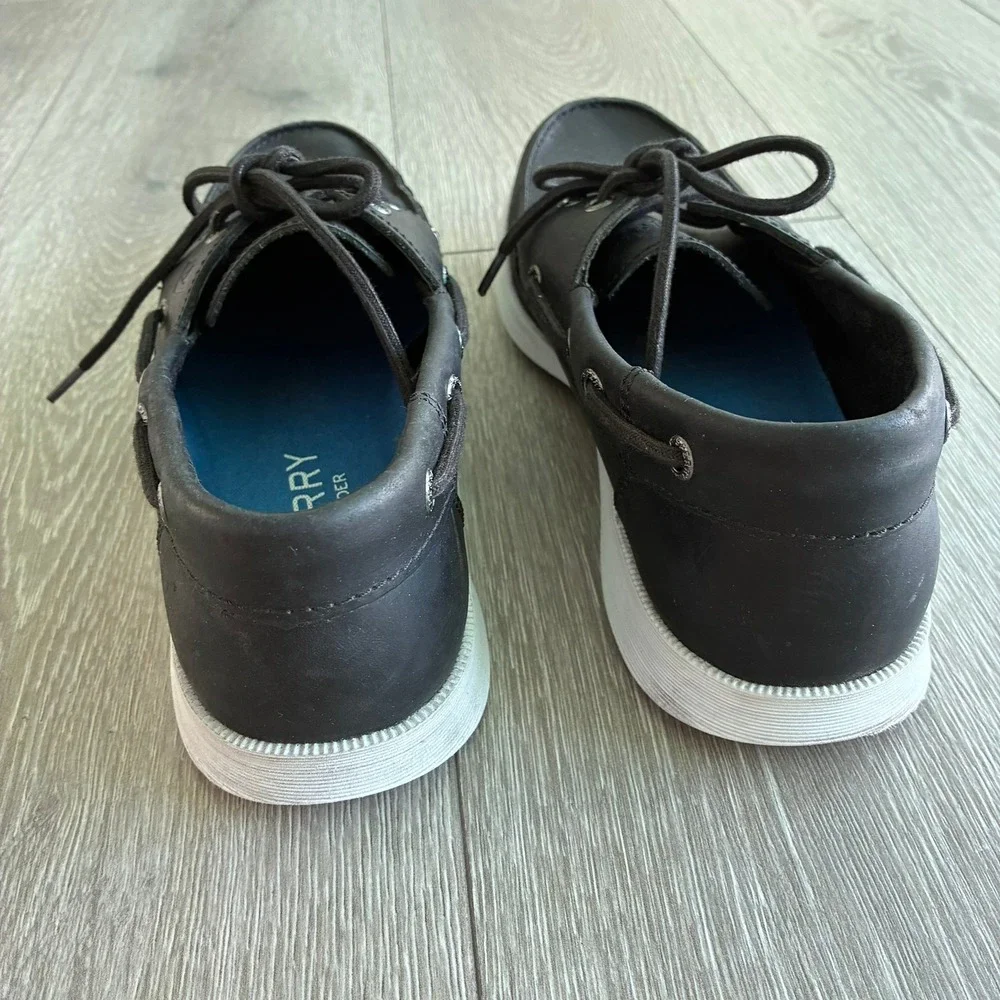 Sperry Top-Sider Mens Black Leather Boat Shoes Memory Foam Loafers 9.5M